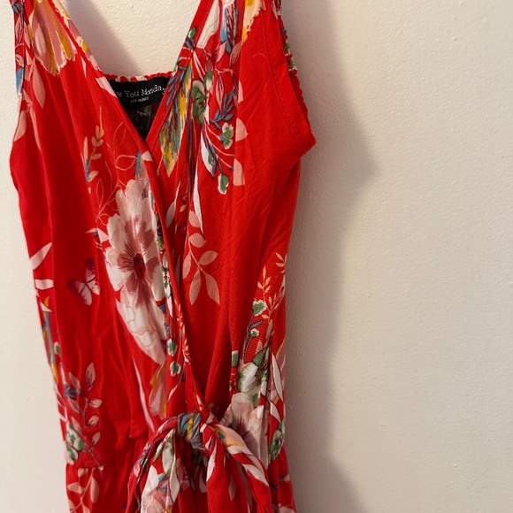 See You Monday Red Tropical Print Maxi Dress with Waist Tie | Size Medium - Picture 4 of 8